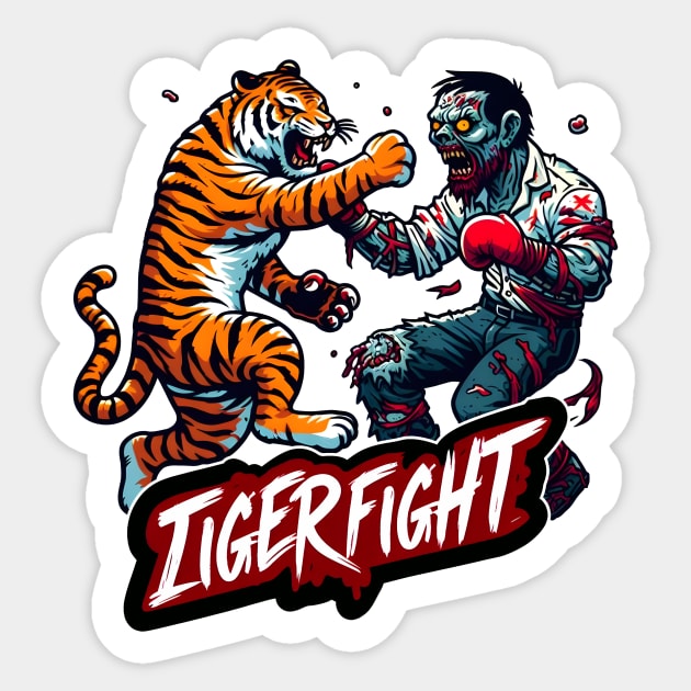 Tiger vs Zombie Fight Sticker by Rawlifegraphic